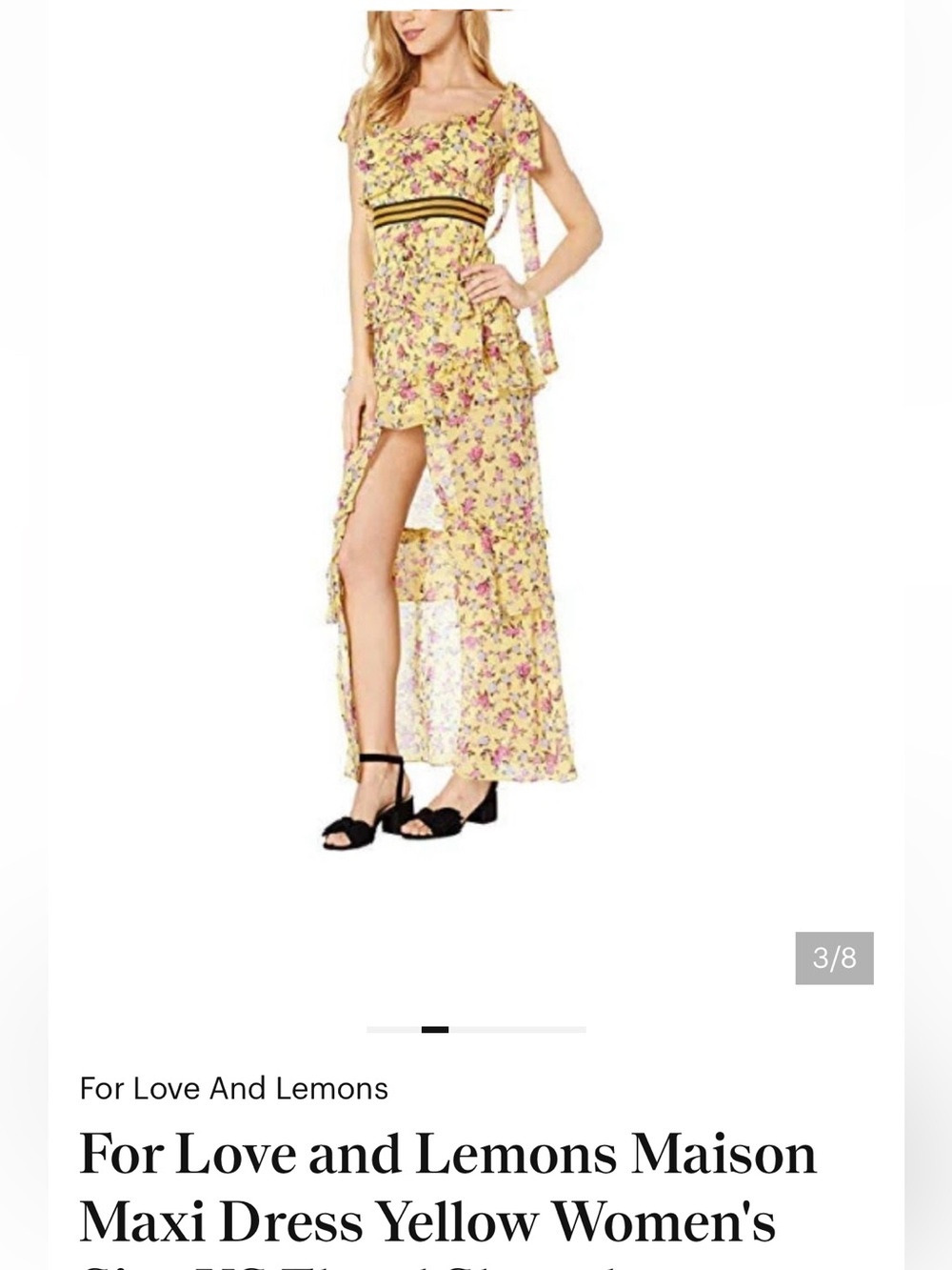 For Love And Lemons Yellow Floral High-Low Maxi Skirt with Black Waistband